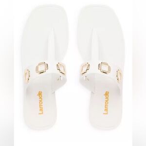 Larroude White and Gold Sandals